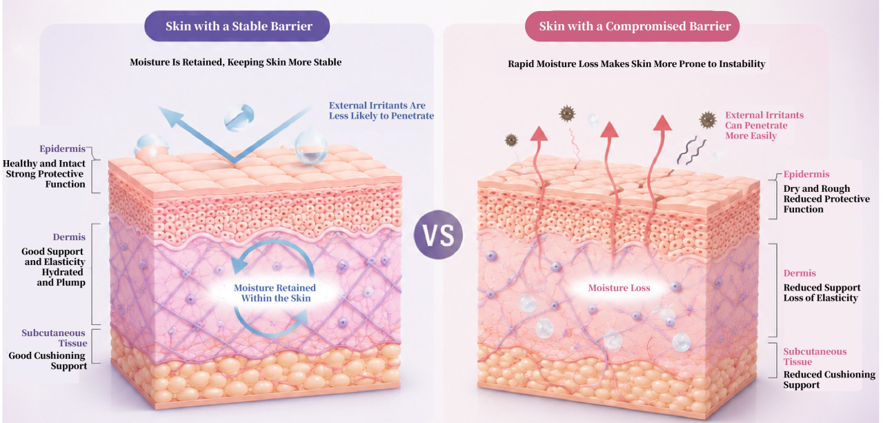 The three major layers of the skin: epidermis, dermis, and subcutaneous tissue