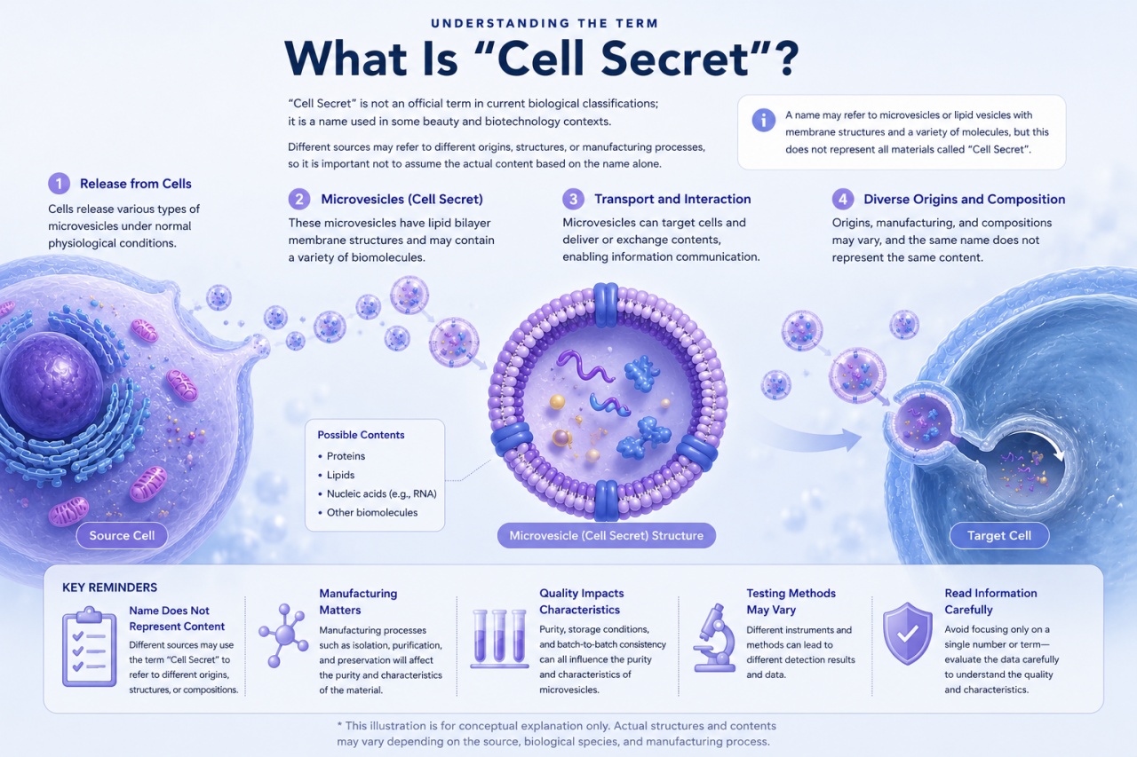 Conceptual illustration of Cell Secret and microvesicles