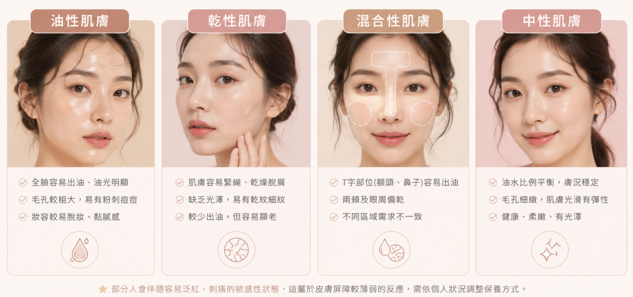 四大基礎膚質臉部狀態總覽