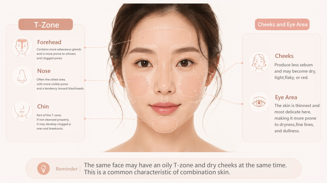 Facial Zones: T-zone, Cheeks, and Eye Area